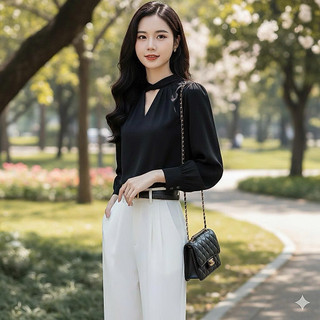 Áo Kiểu Nữ Tay Bồng Cổ Xoắn - Lụa Satin Cao Cấp Tôn Dáng Thanh Lịch Đủ size 45-85kg