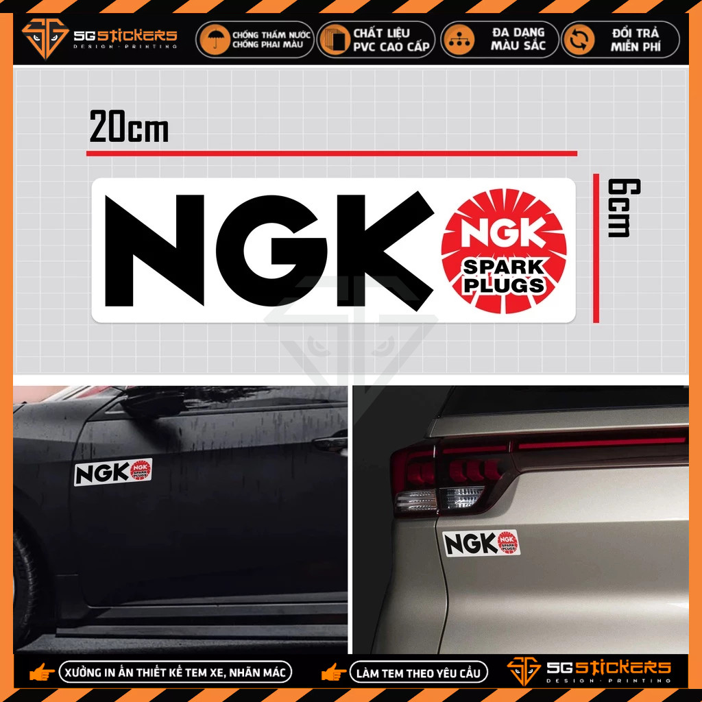 Tem Dán xe Ô tô Thiết Kế NGK Spark Plugs | STOT-12 | Sticker Ô Tô Oto Xe Hơi Dán Sườn Kính Lái Cản S