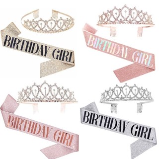 Bộ vương miện Sash tiệc sinh nhật cho bé gái - GirlParty Queen Tiara & Dây đeo vai Trang trí thời trang