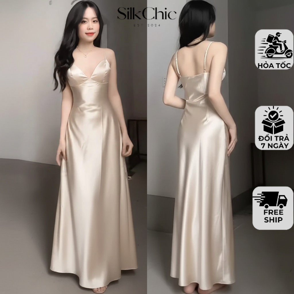 Váy Lụa Dáng Dài 2 Dây Có Kèm Mút Tôn Dáng NV608 Đầm Lụa Hai Dây Đi Tiệc Đi Chơi Sang Trọng | BigBuy360 - bigbuy360.vn