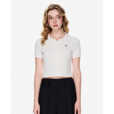 GIGI - Áo dệt kim nữ cổ bẻ tay ngắn phom croptop_G1211T255246-00