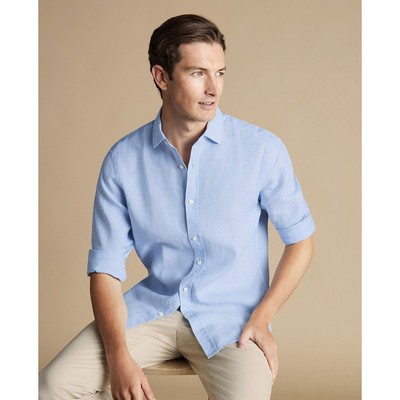 CHARLES TYRWHITT - Áo sơ mi nam cổ bẻ tay dài Pure Linen_CSR2111-SKY