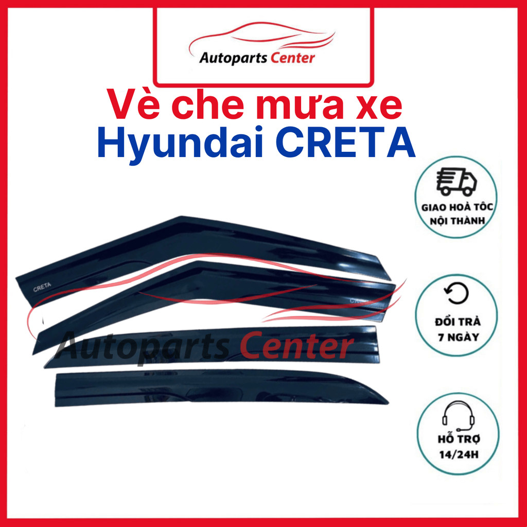 Vè che mưa xe Hyundai Creta 2022 2023 2024 nhựa đen cao cấp, viền chắn mưa Creta 2022