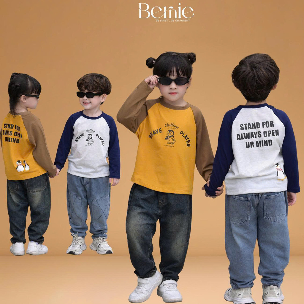 Áo thun áo phông dài tay raplang họa tiết Penguin unisex bé trai bé gái 9 đến 28kg BERNIE T0725A37