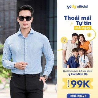 Áo sơ mi dài tay nam Yody kẻ phối trẻ trung năng động dáng slim fit SMM7019