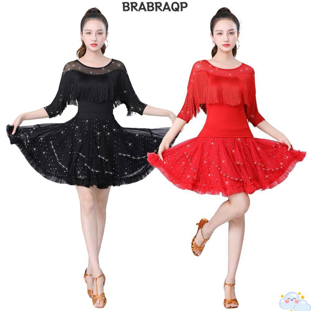 Áo khiêu vũ Latin BRBRAA, Váy dạ hội hiện đại tua rua, Thời trang biểu diễn Mặc phụ kiện khiêu vũ Sá