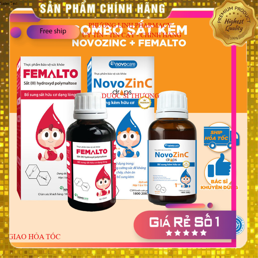 Combo Sắt Kẽm Novocare Femalto, NovoZinC Giúp Bé Ăn Ngon, Tăng Sức Đề Kháng, Hỗ Trợ Tiêu Hóa Cho Bé.