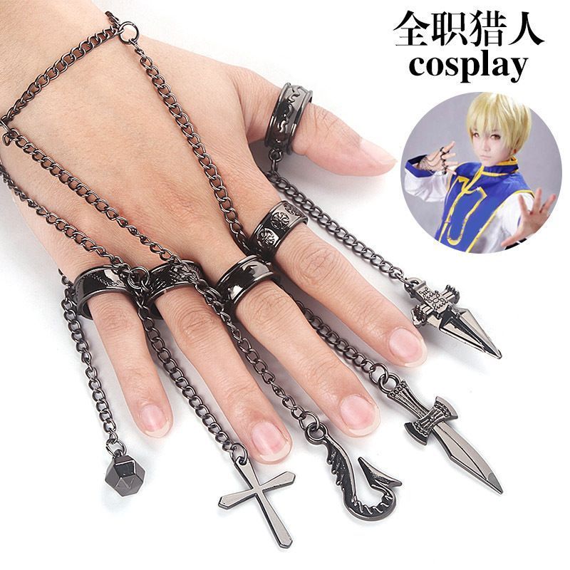 Anime Hàng Hóa Full-Time Hunter Xiaojie Kurapika Five-Finger Chain Ring cosplay Phụ Kiện Hai Chiều26
