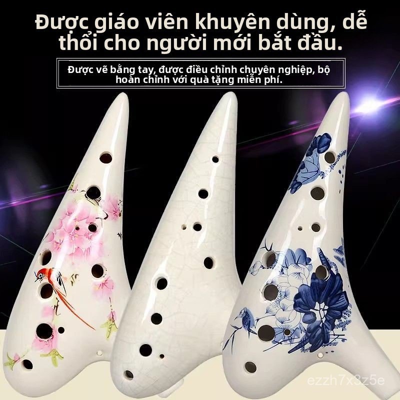 Kèn Ocarina 12 lỗ tone AC gốm sứ cổ phong kèm hộp quà tặng độc đáo nhạc cụ thổi hơi dân gian cho bé 