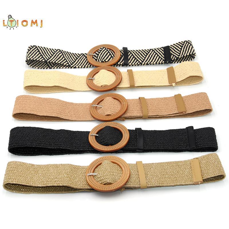 [LTIOMJ] Thắt lưng thun nữ mùa hè tròn Bule Vintage Boho Rơm dệt thắt lưng thắt lưng