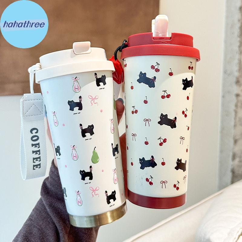 Ha Floral Kitten Design 550ml Dual-DrinkCup, Dung Tích Lớn Di Động 316 Nước VN