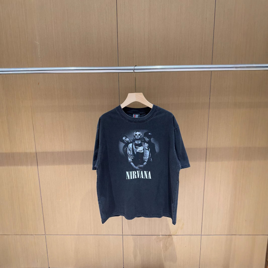 ICIF Nirvana NIRVANA Punk rock band high street vintage Vintage Purple Washed Short Sleeve Shirt T S