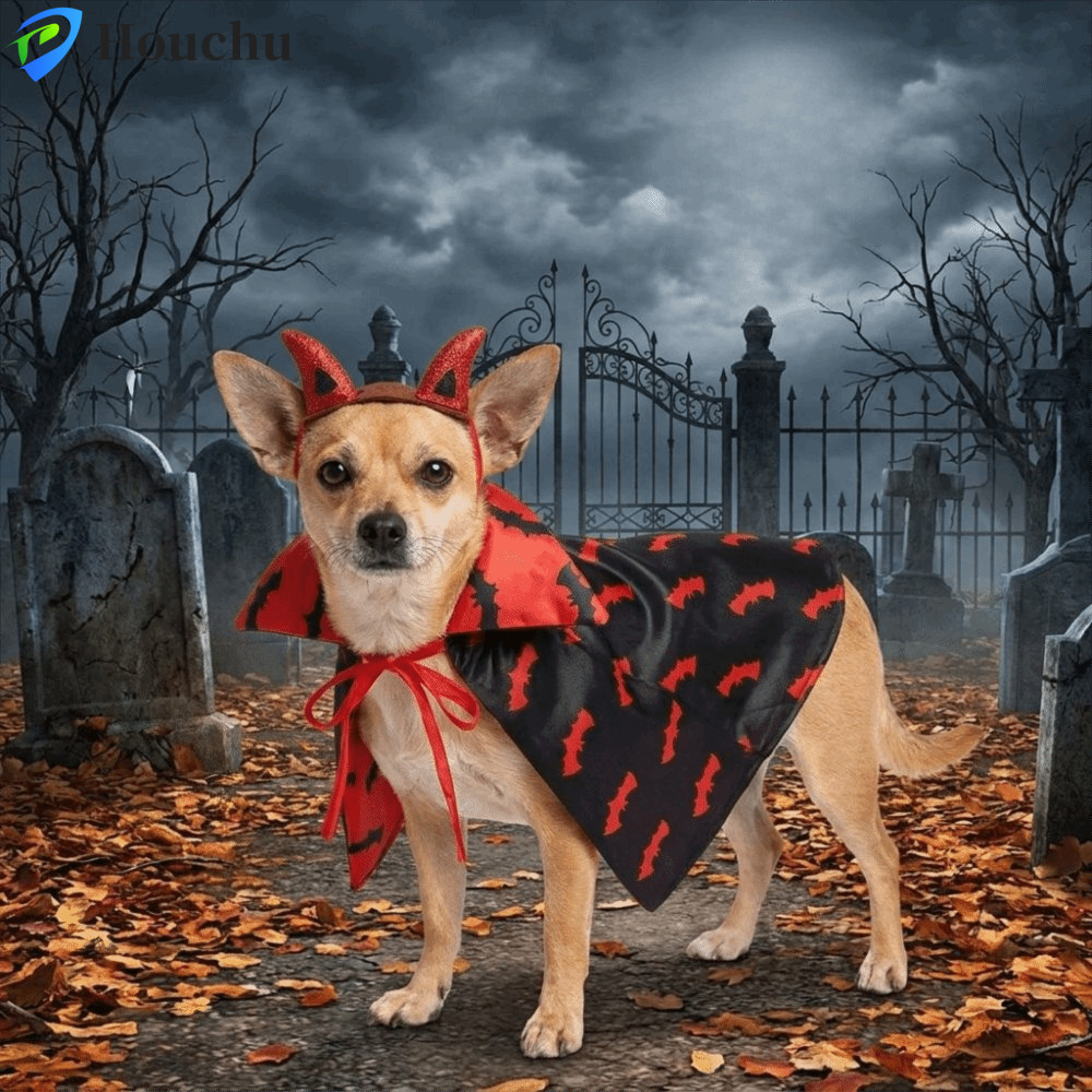 HOUCHU Cat Cosplay Cloak, Bộ áo choàng dơi chó phù hợp có thể điều chỉnh cổ đứng, Trang phục sành đi