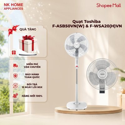Quạt đứng Toshiba F-ASB50VN(W) & Quạt treo F-WSA20(H)VN, 3 mức gió - Bảo Hành Chính Hãng 12 tháng