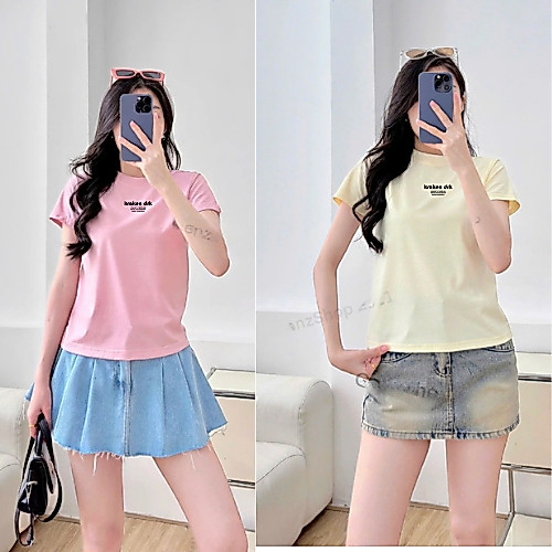 Áo thun nữ trơn in chữ kraken drk , áo baby tee trơn in krakendrk chất cotton borip 100% L1 co dãn 4