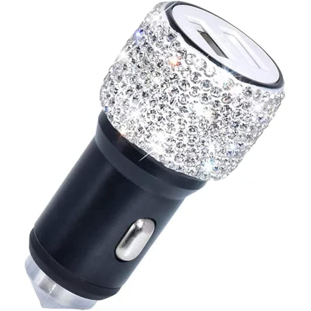 Bộ sạc xe hơi USB kép Bling Bling Handmade Kim cương giả Trang trí xe hơi pha lê để sạc nhanh Trang 
