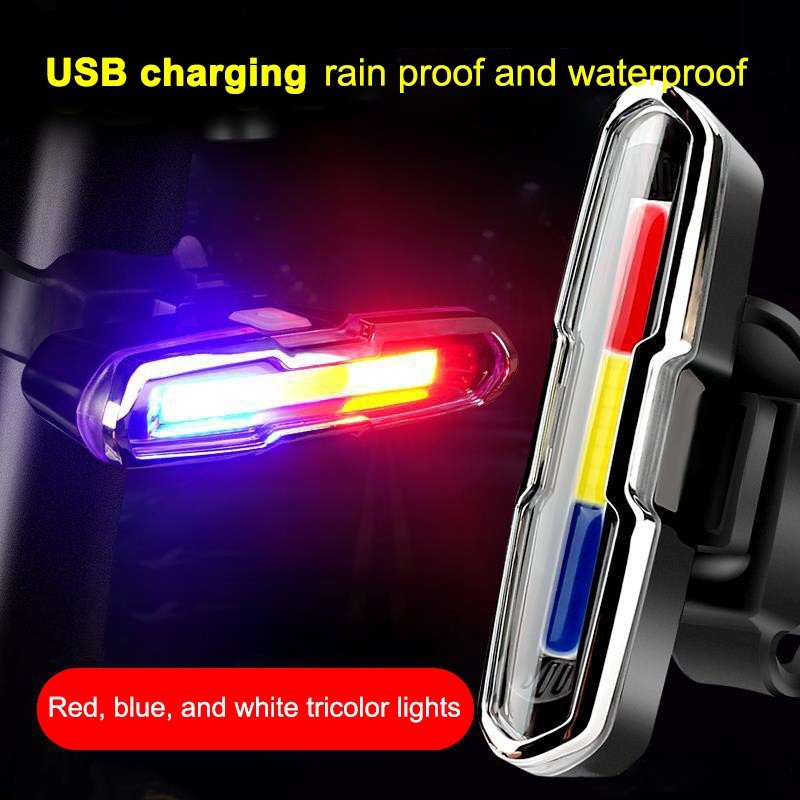[Hàng chí] Đèn xe đạp chống nước có thể sạc lại USB Đèn hậu xe đạp địa hình Ba màu Đèn cảnh báo đi xe ban đêm Thiết bị đ