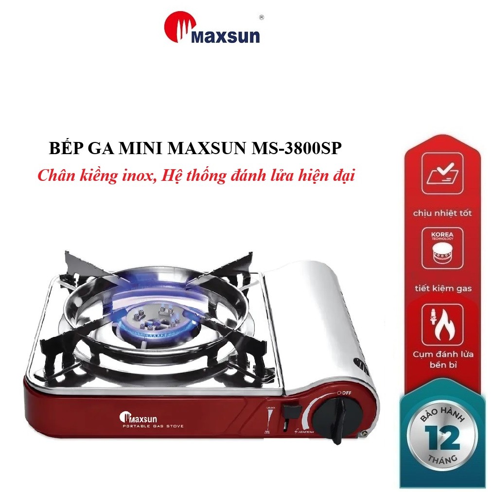 Bếp ga mini Maxsun MS-3800SP, Công suất 2900W, chân kiềng Inox - Hàng chính hãng - Bảo hành 12 tháng