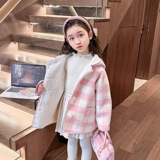  3-14Y Áo khoác cardigan thỏ phong cách Hàn Quốc thu đông cho bé gái áo khoác kẻ caro cỡ vừa và lớn 