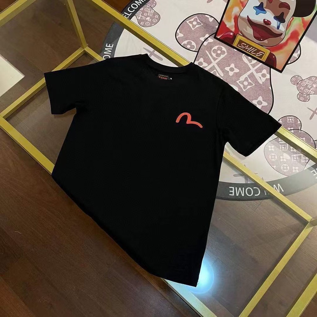 EVISU7018 Cổ Tròn Tay Ngắn In Chữ Phù Hợp Nam Nữ