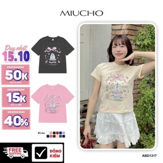 Áo thun baby tee nơ conquette xinh form ôm ABD1317 Miucho tay ngắn cổ tròn hotrend in mix