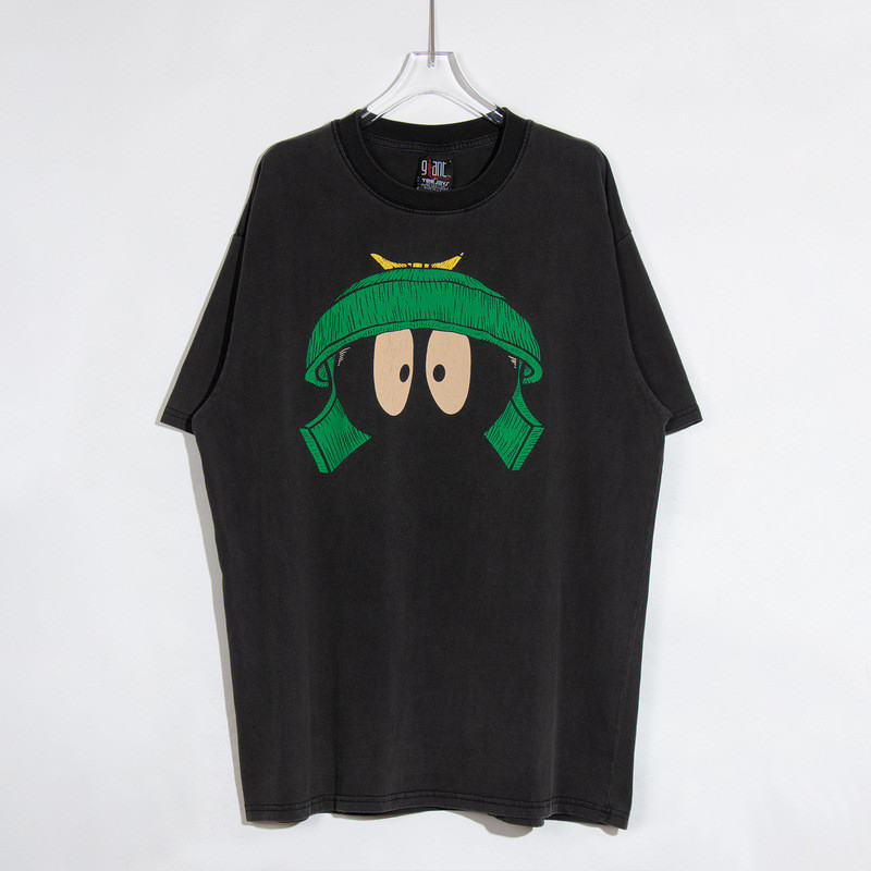 PBFO Vintage Tee Distressed vintage print short sleeve shirt T Loose Fit Shirt vibe Wind half sleeve