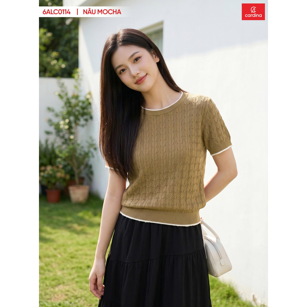 Áo Len Cotton Dệt Kim Tay Ngắn Cổ Tròn Thanh Lịch Thời Trang Nữ Cardina 6ALC01
