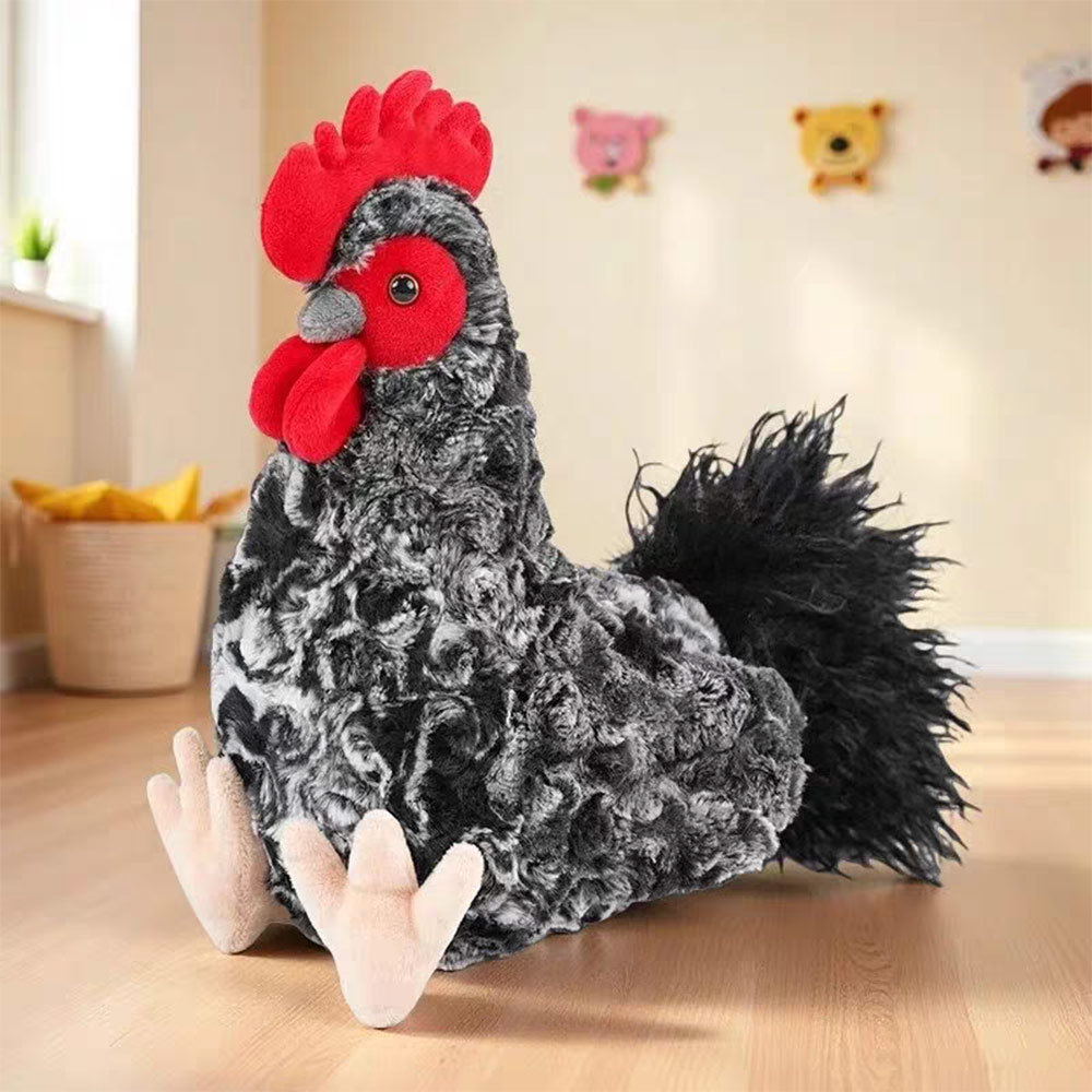 Mottled Black Hen Plush Toy Realistic Farm Chicken Stuffed Animal Soft Cuddle Decor Pillow Gift