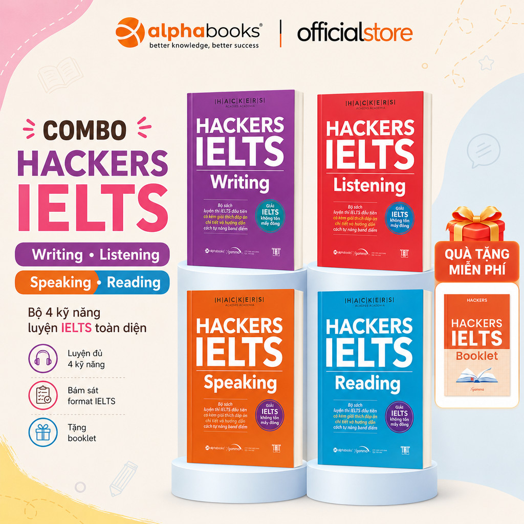 Sách - Lẻ/Combo Hackers IELTS (Có File Nghe): Listening + Reading + Writing + Speaking (Gamma books)