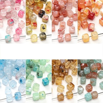 Beadia 6x6mm khoảng 40 miếng Acrylic Hai Màu Vuông Hạt DIY Vòng Tay Vòng Cổ Bông Tai Trang Sức Phụ Kiện