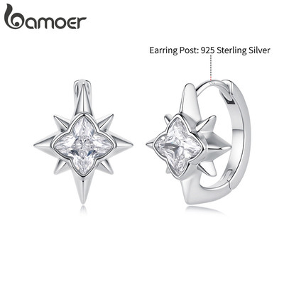 Bamoer Lucky Clover Starburst Hoop Bông Tai Trang Sức Thời Trang Cho Nữ Quà Tặng