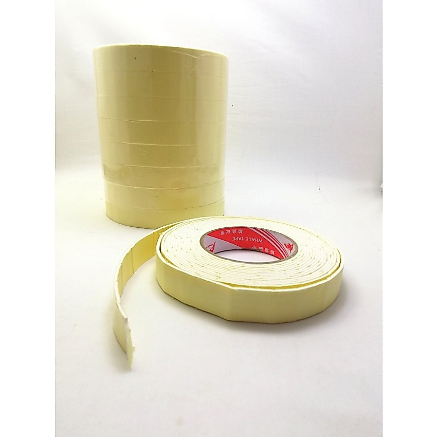 1 Cuộn băng keo 2 mặt xốp trắng, rộng 2.4cm - rộng 4.5 cm, dầy 3mm, dài 6 mét, lõi giấy 3mm