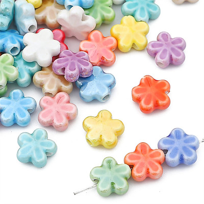 10 Miếng 12 Mm Hoa Nhiều Màu Sắc Gốm Rời Miếng Đệm Hạt Trang Sức Làm Vòng Cổ Handmade Vòng Tay DIY Phụ Kiện