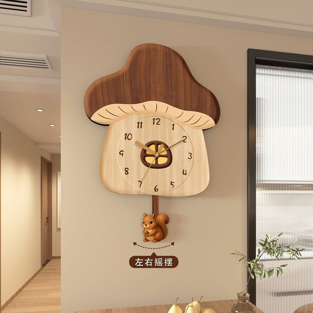 TQ~New Mushroom House Wall Clock for Living Room, Home Use, No Drilling Required, Creative Cartoon C