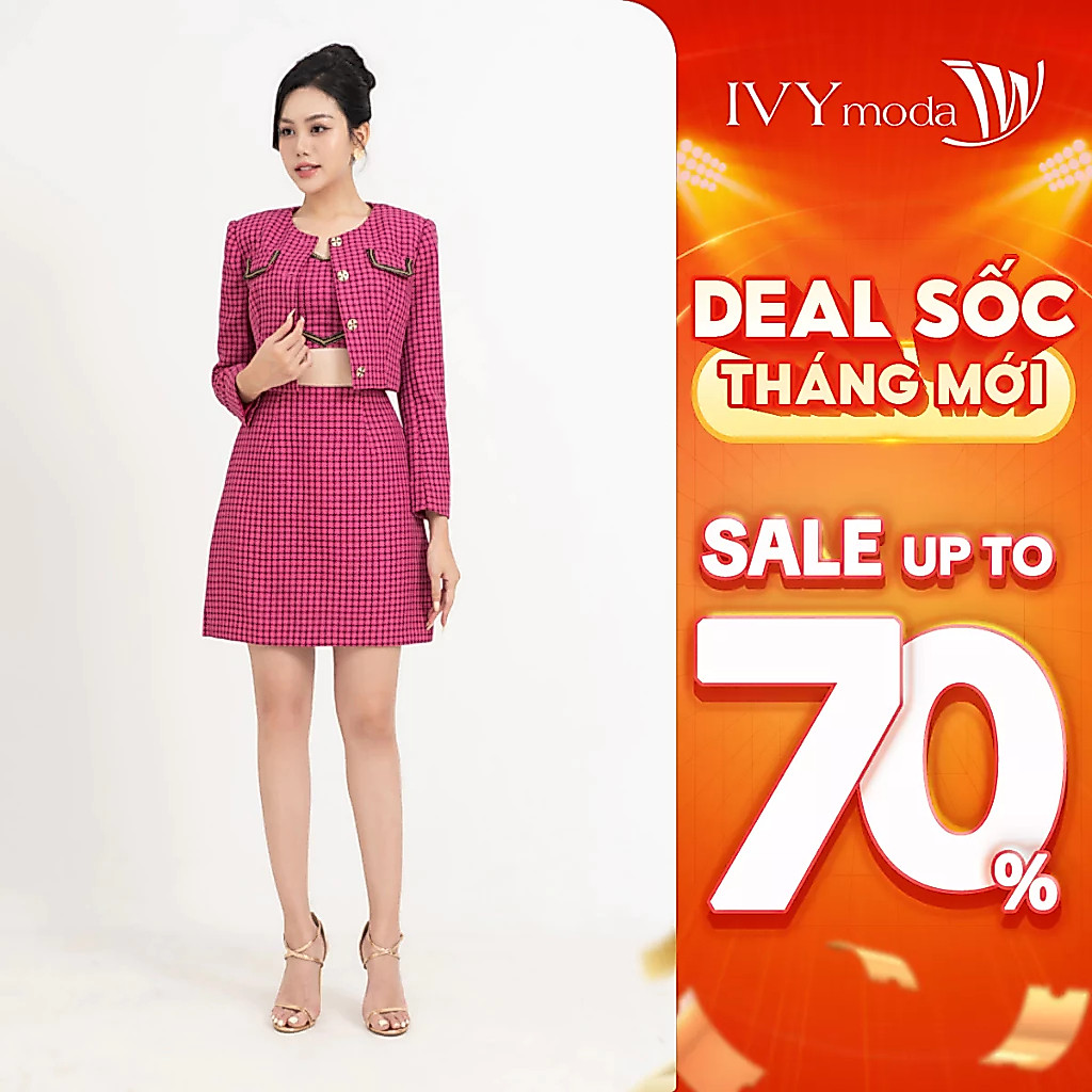 Chân váy mini vải Tweed trái tim 2 lớp, Chân váy thanh lịch dạo phố nữ IVY moda MS 31M8181