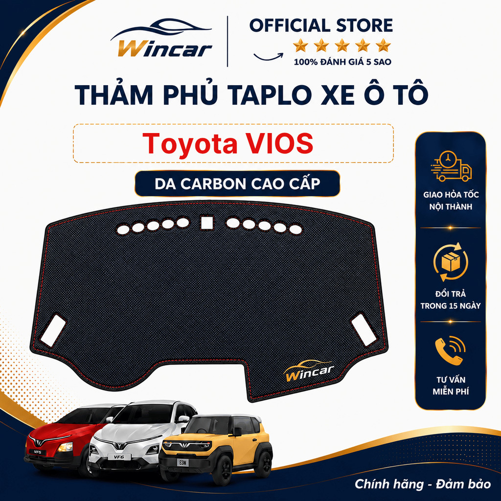 Thảm taplo da xe Vios 2014- 2015- 2016 - 2017 ( Da carbon cao cấp có chống trượt )