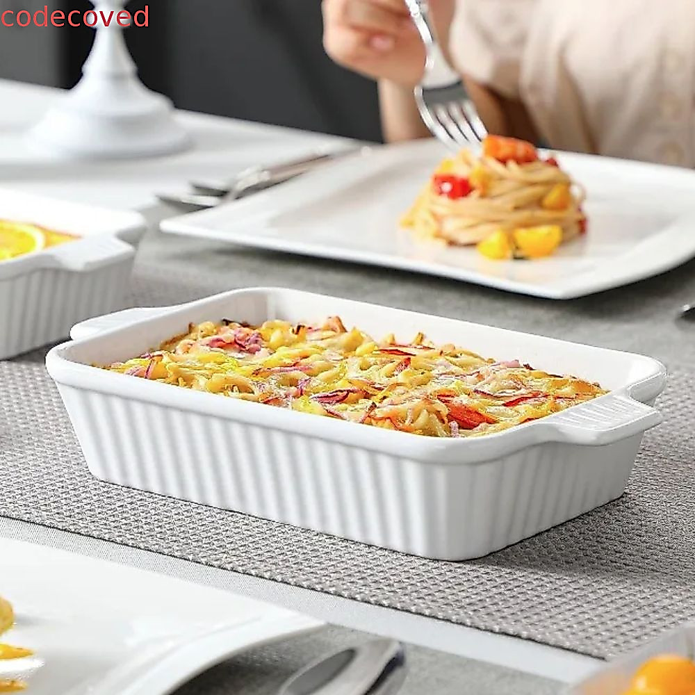 Đĩa nướng bánh CODECOVED, hình chữ nhật có tay cầm Khay nướng bằng gốm, Đĩa nướng có họa tiết sọc sâ