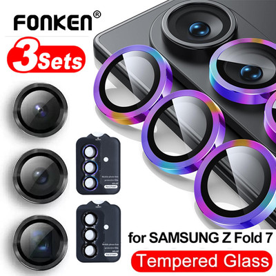 Fonken 3 Gói Bảo Vệ Ống Kính Máy Ảnh Cho Samsung Galaxy Z Fold 7 Full Cover Chống Trầy Xước Vòng Kim Loại HD Kính Cường Lực