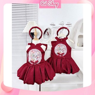 Q43, Váy đầm đỏ trung thu dáng bí tặng kèm bờm xược cho bé gái