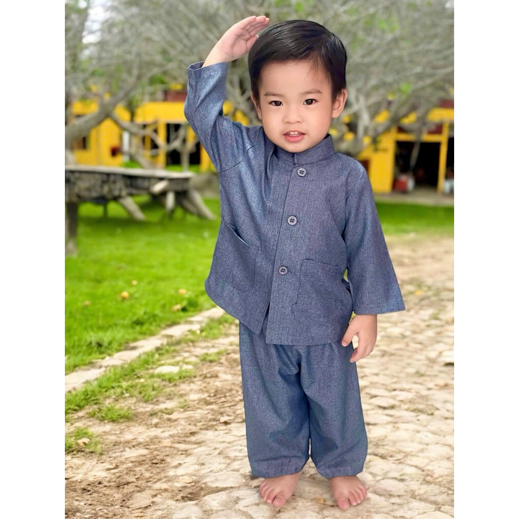 set đồ lãnh tụ bé linen. đồ bộ đi chùa bé trai