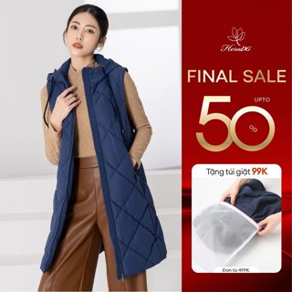 Áo khoác phao gile nữ trần trám dáng dài HeraDG trần bông 3 lớp công nghệ Nano cao cấp mũ liền túi khóa siêu nhẹ WJK2027