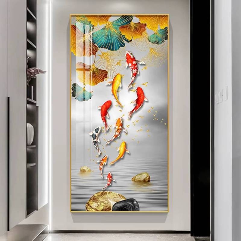 Trừu Tượng Cá Koi Phong Thủy Cá Chép Sen Ao Poster Sống Động Cảnh Nước May Mắn Chủ Đề Nhà Phòng Ngủ 