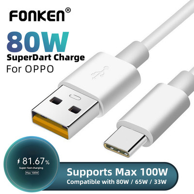 Cáp sạc nhanh Fonken PD100W USB Type-C 80W 65W 33W Super Dart Vooc Sạc cho OPPO Realme Oneplus