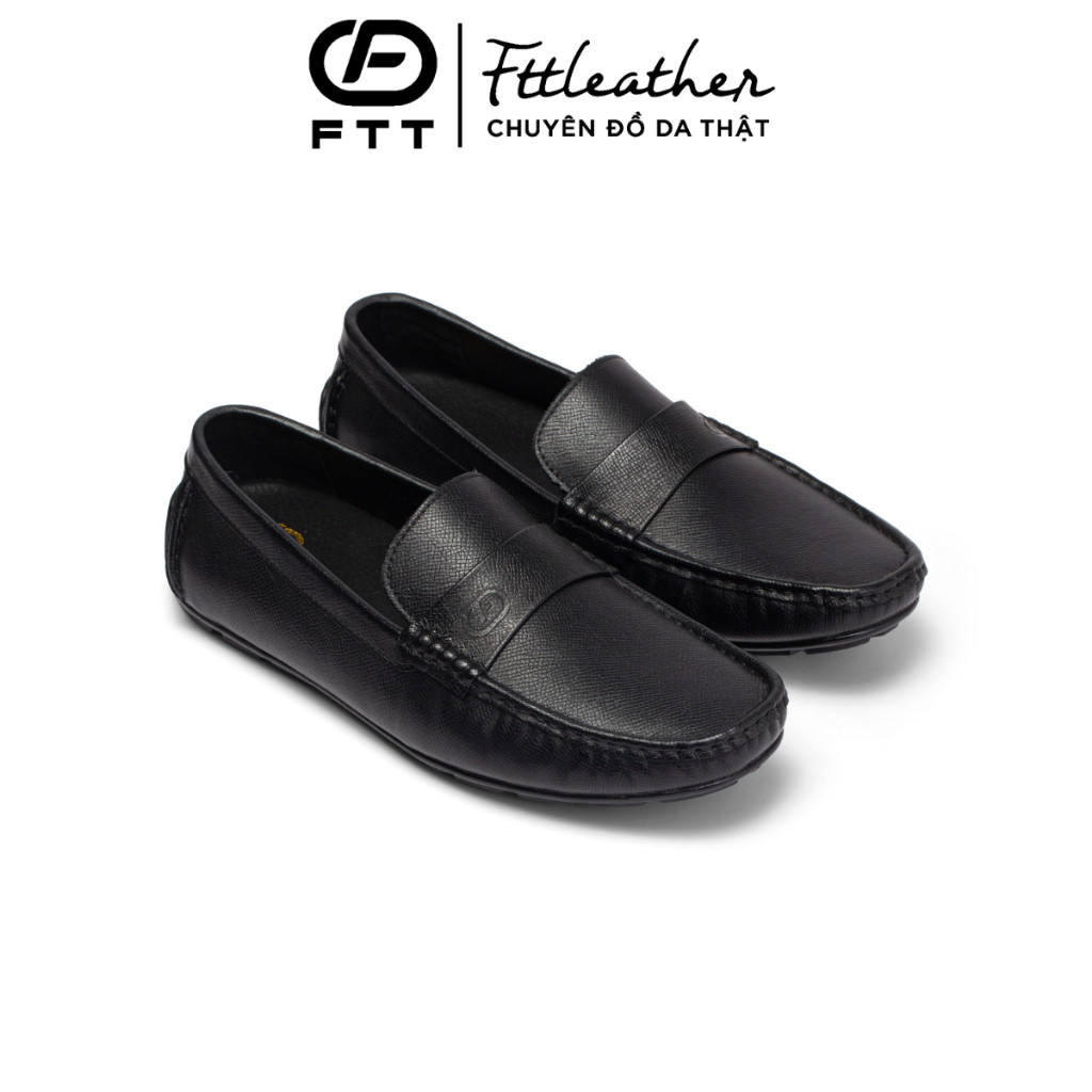 Giày da bò nam Epsom vân hạt dáng lười FTT Leather đế cao su khâu F109140