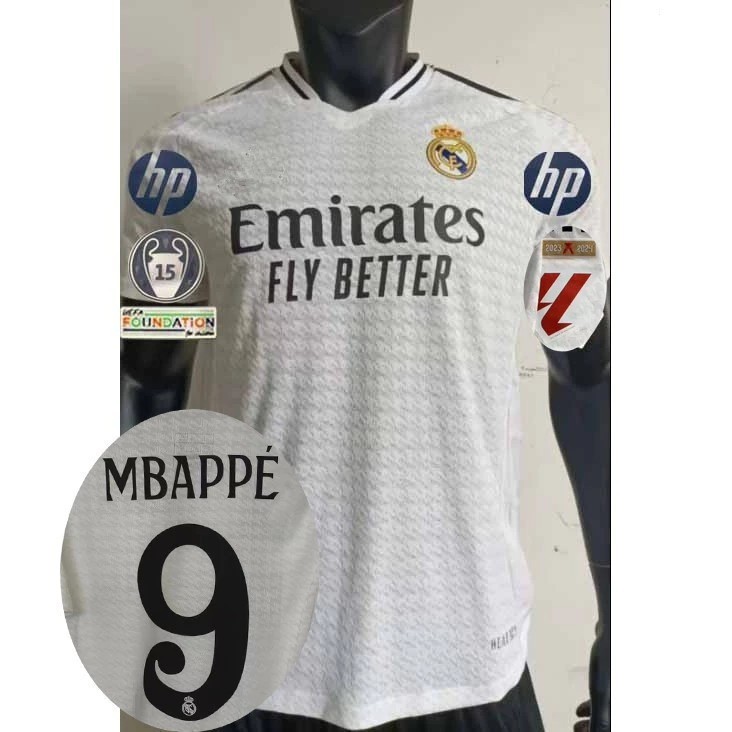 S-XXL Áo bóng đá nam Real Madrid Home Player Issue với hình in Mbappé, Bellingham và Vinícius Jr.