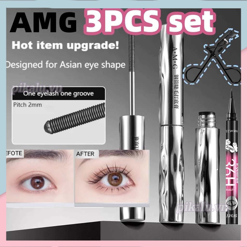 3 chiếc mascara ống thép AMG trang điểm nhanh khô không thấm nước chống mồ hôi cong tự nhiên làm dày