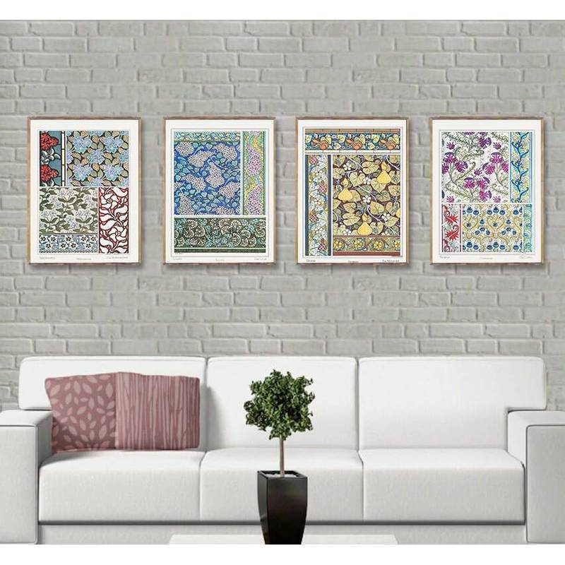 Vintage Art Nouveau Hoa Thực Vật Canvas Treo Tường Nghệ Thuật Eugene Cỏ Hoa Văn Cây Bộ Poster Cottag