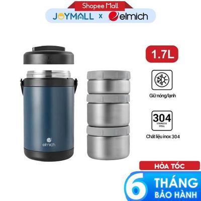 Hộp cơm giữ nhiệt inox 304 Elmich EL8302 dung tích 1.7L, Hàng chính hãng, gồm 3 hộp đựng - JoyMall
