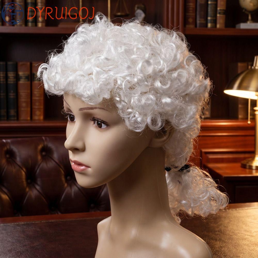 DYRUIDOJ Judge Tóc Giả, Tóc Xoăn No Bangs Judge Cosplay Mũ, Tóc Giả Trắng Bền Đẹp Baroque Tóc Giả Mề