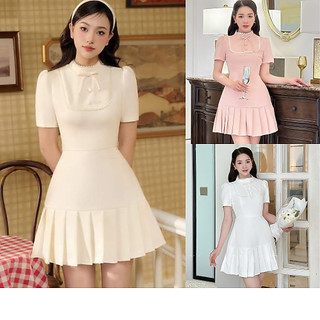 Váy Tiểu Thư KANGSOOSTORE , Hàng Thiết Kế Đính Nơ Cổ, Đuôi Váy Xếp Ly Đẹp Sang Trọng NT24 KN6969 N1M234
